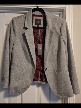 Grey Knit Blazer with Burgundy Lining